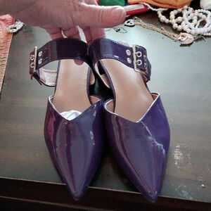 Pointed Toe Patent Slingback Flats in Purple